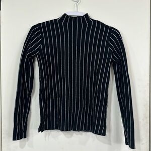 Zara Black White Stripe Mock Neck Fitted Long Sleeve Knit